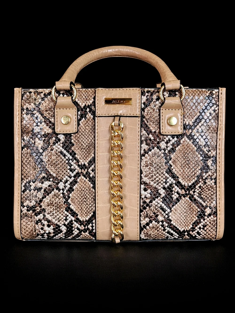 ALDO Snakeskin Satchel Beige Gold Chain Top‎ Handle Handbag